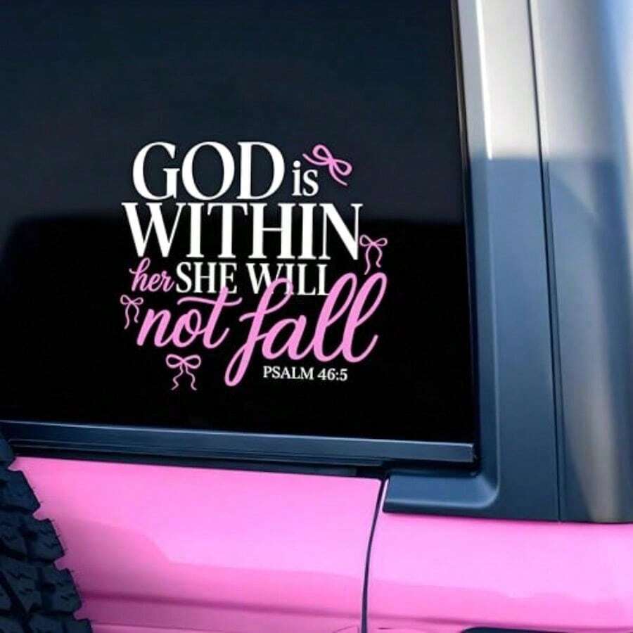 God Is Within Her She Will Not Fall Car Sticker, Psalm 46:5 Waterproof Vinyl Decal, Christian Faith Auto Window Sticker