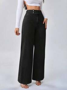 Tall Pantalones vaqueros para mujer de cintura alta, estilo casual, pierna ancha y recta, color azul, para mujeres de estatura alta - Negro - Ver 7