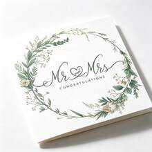 Mr & Mrs 婚禮祝福卡，水彩綠色花環祝福卡附牛皮紙信封，極簡風格植物主題婚禮卡 - A - 查看 4