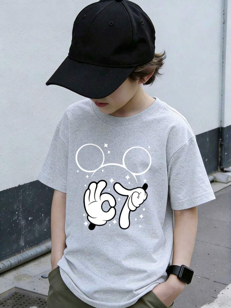 Disney Mickey Mouse Boys Short Sleeve T-Shirt 2-14Y Kids Casual Graphic Tee With 67 Print And Sparkle Design Crew Neck Top For Daily School Holiday Party Express Delivery - Xám - Xem 1