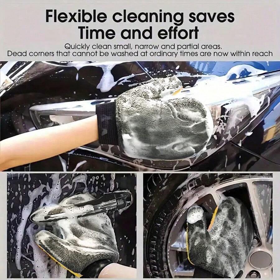 Găng tay rửa xe chống trầy xước - Sợi microfiber siêu thấm hút, găng tay tái sử dụng, găng tay hình bàn chân gấu, khăn vải, găng tay rửa xe, miếng bọt biển chenille hai mặt, dụng cụ vệ sinh xe khô/ướt.