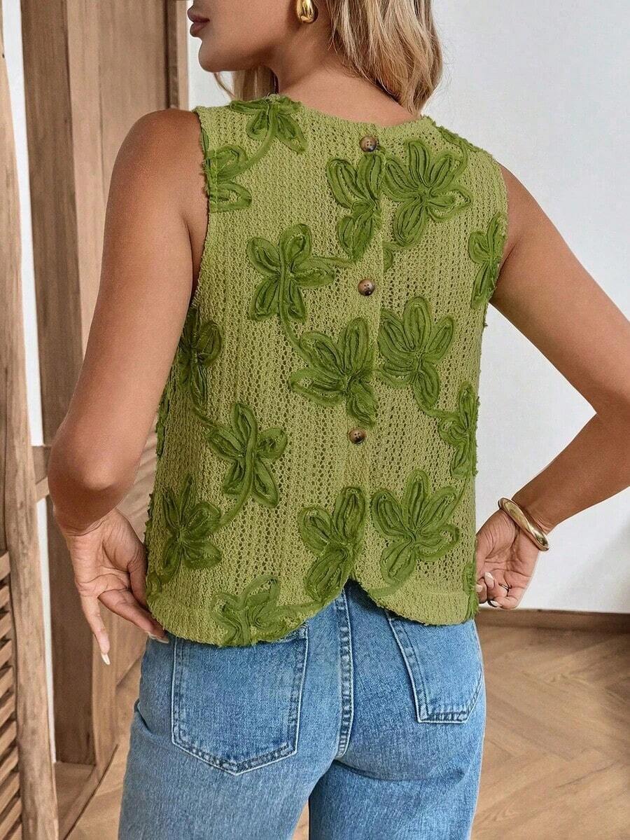 Camisa informal de mujer sin mangas con botones y rayas - Verde - Ver 1