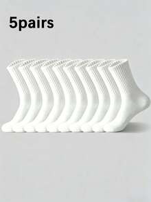 1/5/10 Pairs Unisex Black & White Solid Color Casual Mid-Calf Socks, Soft, Fashionable, Breathable Sports Socks Suitable For Daily Wear, Business, Sports, All Seasons - Black and White - View 8