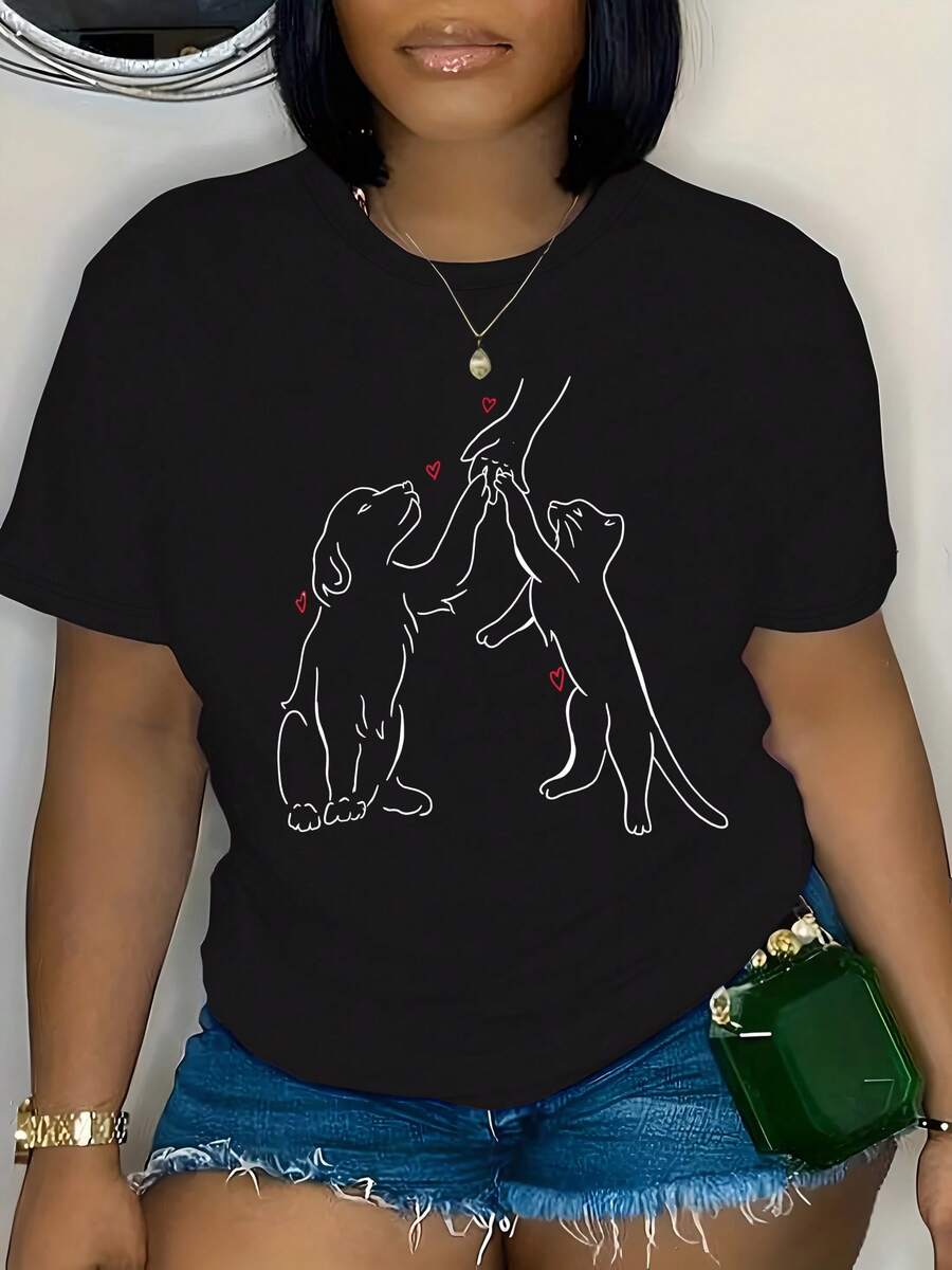 Talla Grande - Talla Grande - Camiseta de Mujer de Talla Grande con Cuello Redondo y Mangas Cortas, Perfecta para Combinar - Negro - Ver 1