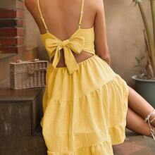 Holidaya Tie Backless Ruffle Hem Cami Dress - Rosa - Ver 8