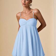 Sleeveless Spaghetti Strap Solid Pink Elegant Sweet Cute Mini Sundress, Mini Dress, Suitable For Romantic Dates, Parties, Formal Gatherings, Bridesmaid Dresses, Women's Summer Dress, Tea Party Dress, New Year, Valentine's Day, Birthday Mini Dress, Pink Dress, Casual Dress, Summer Dress - Celeste - Ver 8