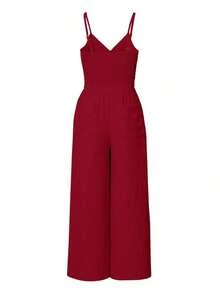 Conjunto de top de tirantes básico y pantalones de unicolor para mujeres, adecuado para uso diario - Burdeos - Ver 2