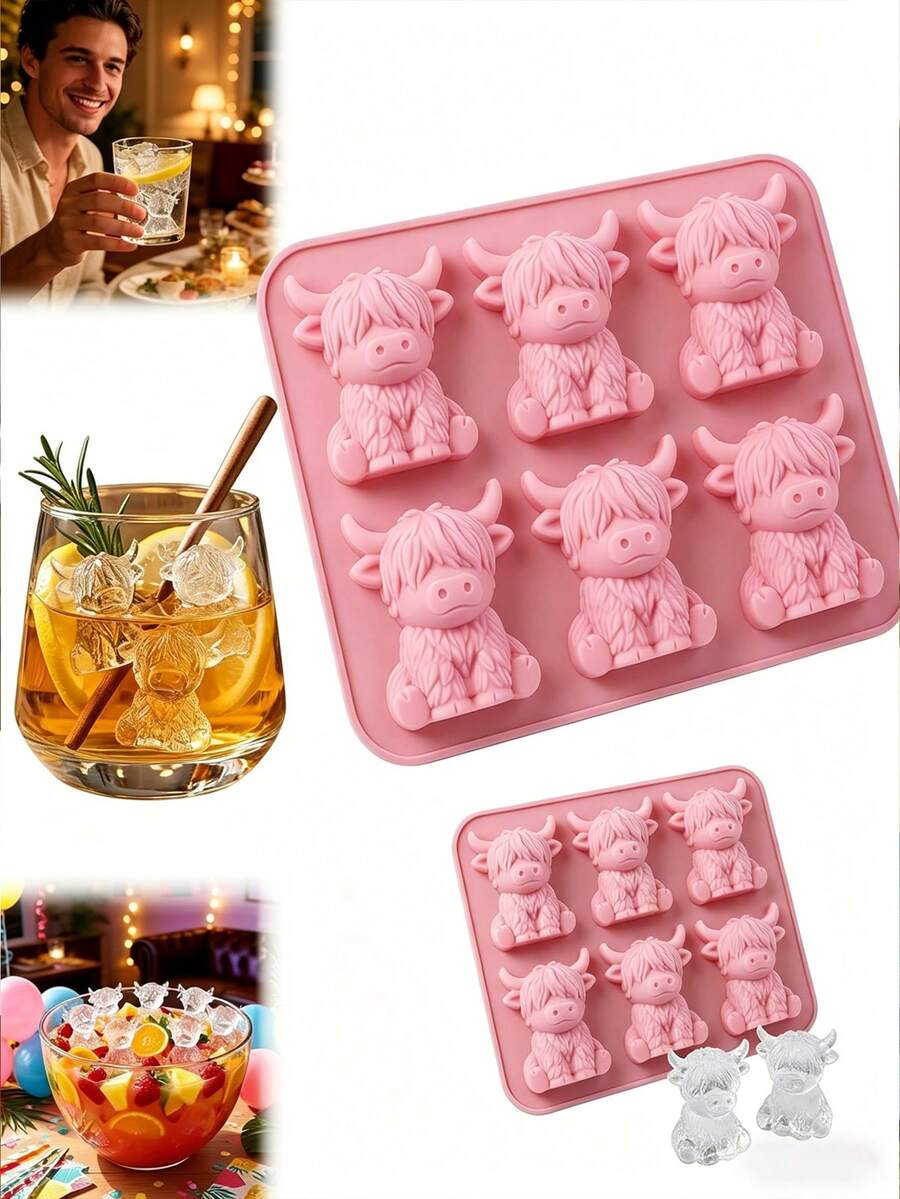 1PC Ice Cube Mold,New Silicone Ice Cube Tray, Highland Cow Silicone Ice Mold, Silicone Ice Tray, Funny 3D Ice Cube Tray,Cute Animal Silicone Molds For Whiskey,Cocktails, Beer & Drinks, Novelty Cube Molds Perfect Gifts For Friends - Multicolor - View 1