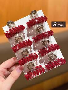 8pcs Women's Rhinestone Hair Clips, Sweet & Cute, Fashionable & Elegant, Size 1.7 Inch, Suitable For Half Ponytail, Daily Wear And Holiday Parties, School Use, Women's Hair Accessories, Women's Jewelry, Women's Gifts Vacay Beach Claw Clips - Multicolor - View 8