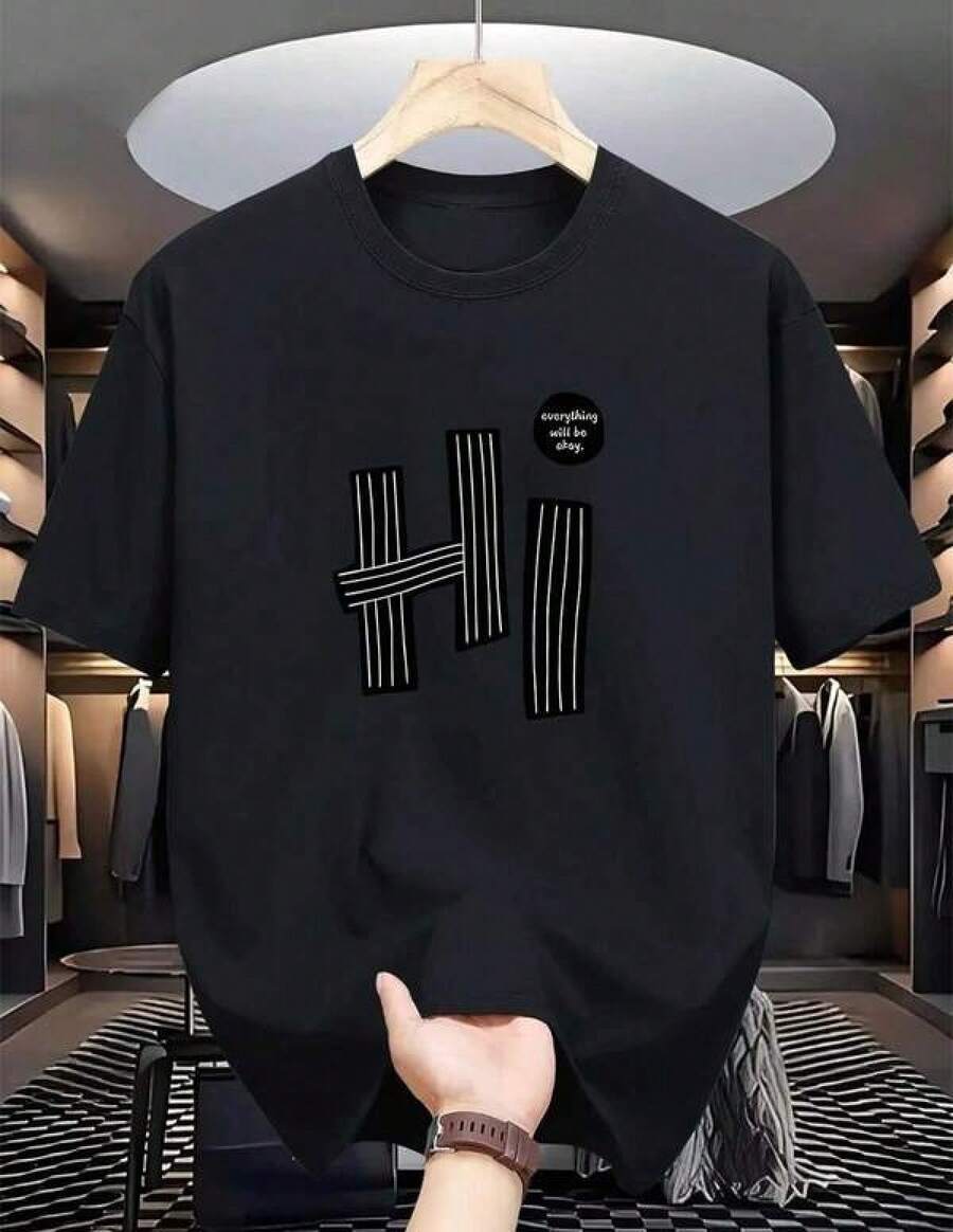 Special Offer On Plus Sizes: 1pc Women's Short-Sleeved, Crew-Neck Athletic T-Shirt, 100% Cotton, 180g. Designed By A Y2K Artist In The Bababask Style, Ideal For Everyday Wear, Parties, And All Kinds Of Celebrations. Featuring A Stylish And Modern Letter Print, It's Perfect As A Gift Or For Couples To Coordinate, And Can Be Worn Any Time Of Year. - 黑色 - 查看 1