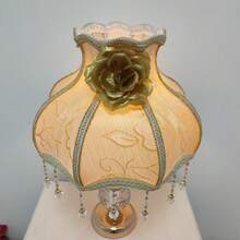 Vintage Champagne Gold Floral Lamp Shade With Crystal Beaded Tassels, Victorian Palace Style Lampshade For Table Lamp, Bedroom Living Room Decor - Fabric Princess Lampshade - View 6