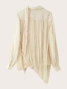 Solid Color Elegant Textured Pleated Long-Sleeved Shirt - Apricot - View 4