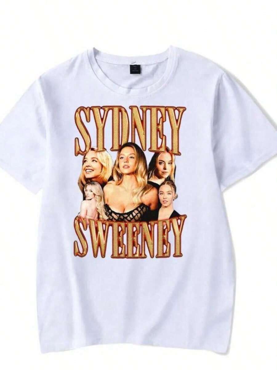 Printed T-Shirts For Women, Oversized Urban Style Tops, Comfortable And Stylish Summer T-Shirts That Go With Everything. Vintage 90s Sydney Sweeney T-Shirt, Short-Sleeved Women's T-Shirt, Unisex Athletic Sweater, Harajuku Outerwear. - 白色 - 查看 1