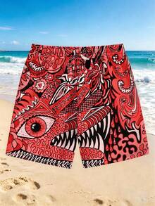 Plus Size Men's Colorful Printed Casual Shorts, Suitable For Holiday & Vacation Style - Multicolor - View 4