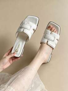 Nouvelles sandales ajourées, sandales à bride et talon bas pour femmes, chaussures de plage polyvalentes et décontractées pour l'été - Beige - Voir 4