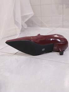 Elegant Basic Neutral PU Leather Buckle High Heels For Outdoor - Burgundy - View 7