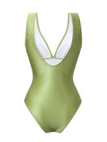 Swim Oasis Set de 2 piezas que incluye 1 traje de baño entero de un solo color y 1 falda larga de malla para playa, verano y vacaciones - Verde 2 - Ver 4