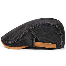 1 chiếc mũ lưỡi trai denim mài, mũ lưỡi trai kiểu Ivy cổ điển, mũ beret vành cong điều chỉnh được với vành tương phản. - A - Xem 4