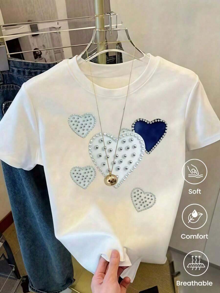 Camiseta de manga corta de moda para primavera y verano de 2026, hecha enéxico, 180 gramos.Estampado de dibujos animados, modelo de pareja, apta para uso interior o exterior.Cuello redondo, unisex, para oficina y ocio.Paquete de una pieza.blusas para mujer playeras de mujer blusas casuales para dama - Blanco - Ver 1