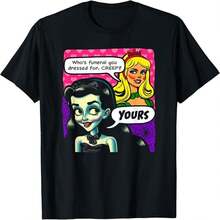Womens Round Neck Short Sleeve Cotton Casual T Shirt with Spooky Funny Graphic Print Regular Length - Negro - Ver 1