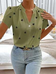 Blusa blanca de verano casual de unicolor con cuello de muesca, blusas y blusas para mujeres, blusas casuales modernas para el verano, blusas para trabajar, blusas de verano, blusas elegantes para damas, camisas de verano para mujeres, blusas c - Verde Oliva - Ver 3