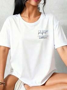Camiseta holgada de moda para mujer, diseño con cita atrevida "Edición Limitada", top de manga corta transpirable y cómodo, camiseta de algodón suave con cuello redondo, ideal para salidas casuales y looks de moda minimalista. - Blanco 5 - Ver 6