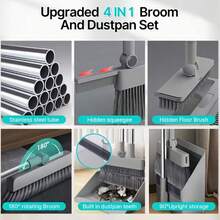 Upgraded 4-In-1 Cleaning Tool Set Broom Dustpan Water Scraper Floor Brush Multi-Purpose For Home Office Garden Restaurant - 四合一掃把 - 查看 8