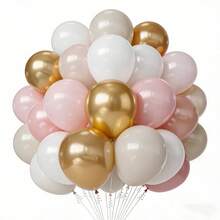 49 Stücke/26 Stücke 10-Zoll Gold, Weiß, Makaron Rosa, Elfenbein Latex Ballon Bogen Set, geeignet für Taufe, Mädchen Geburtstag, Bridal-Shower, Hochzeit, Jahrestag - Mehrfarbig - Übersicht 1