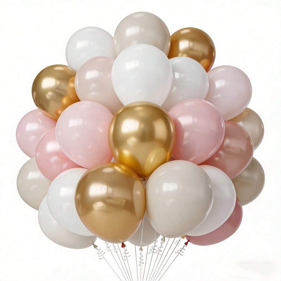 49 Stücke/26 Stücke 10-Zoll Gold, Weiß, Makaron Rosa, Elfenbein Latex Ballon Bogen Set, geeignet für Taufe, Mädchen Geburtstag, Bridal-Shower, Hochzeit, Jahrestag - Mehrfarbig - Übersicht 1