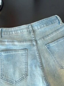 ALO FASHION Shorts vaqueros bohemios, bonitos y sexys para mujer, ideales para fiestas, con detalles de malla metálica y diamantes de imitación. Pierna recta y tejido elástico de alta calidad. - azul real - Ver 5