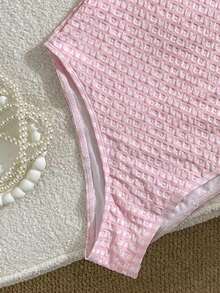 Swim Mod Ropa de playa de moda y linda para mujer, traje de baño de una pieza con volantes halter de tela especial a cuadros, adecuado para resort, fiesta, yate, primavera/verano - Rosa - Ver 5
