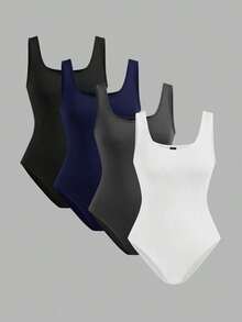 Set de 4 piezas de body ajustado de mujer de varios colores, adecuado para usar de manera casual en verano - Multicolor 4 - Ver 12