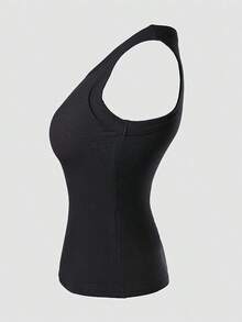 ChicMe Top básico de punto acanalado con cuello redondo, ajustado, sin mangas, con sujetador incorporado, elegante y casual, color blanco para el verano - Negro - Ver 10