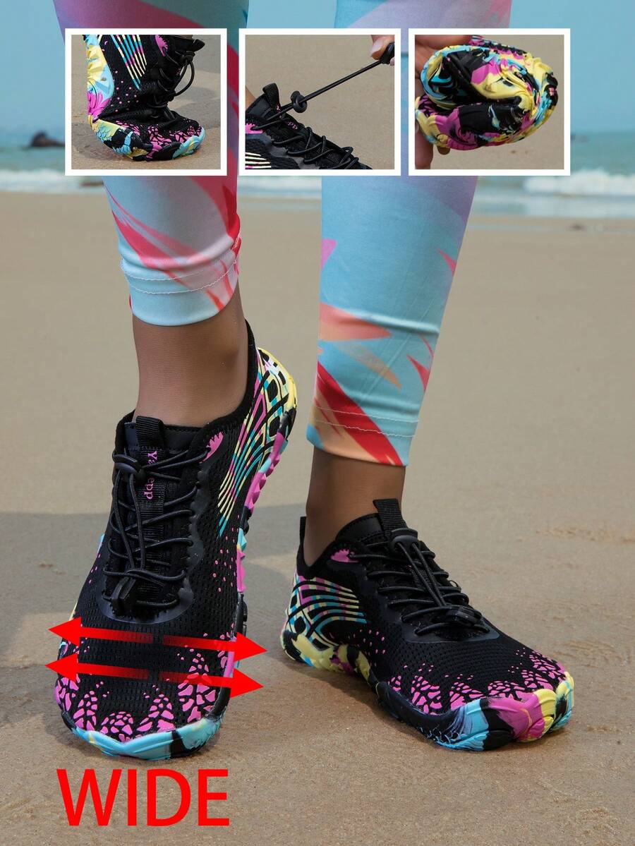 Giày đi nước ngoài trời unisex, giày đi biển nhẹ, nhanh khô, giày thể thao đi chân trần, giày bơi lội, giày leo núi. - Hoa hồng đen đỏ - Xem 1