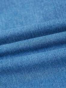 Vestido de mezclilla informal sin mangas con lazo en los hombros para mujer - Azul lavado medio - Ver 4