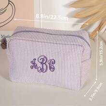 Customized Embroidered Name Makeup Bag, Handmade Monogram Cosmetic Bag, Travel Organizer Pouch, Macaron Makeup Bag, Bridesmaid Gift, Minimalist Solid Color Makeup Bag, Mother's Day Gift, Teacher's Day Gift, Birthday Gift, Holiday Gift, Single Party Gift, Embroidered Makeup Bag, Monogram Makeup Bag, Bridesmaid Makeup Bag, Travel Makeup Bag - Multicolor - View 8