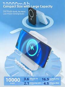 GAWFOLK 22.5W 磁吸快充行動電源 10000mAh 無線充電 行動電源 支援 MagSafe 可調式支架 手機與電子設備用 畢業禮物 陣亡將士紀念日 - 全新升級磁吸行動電源1W毫安(附支架附兩條電源線) - 查看 6