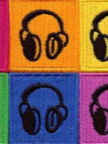 1 pieza Parche bordado de bloques de color de auriculares, amante de la música retro para planchar - Multicolor - Ver 5