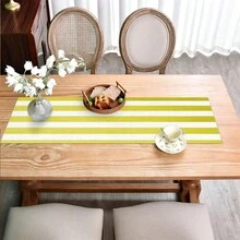 1pc Large Rectangular Table Runner, Yellow & White Striped Patchwork Pattern, Fresh Minimalist Style, Suitable For Home Gatherings, Indoor/Outdoor Decor, Entryway, Coffee Table, Living Room Ambiance, Kitchen Dining, Holiday & Natural Gift - Yellow - View 8