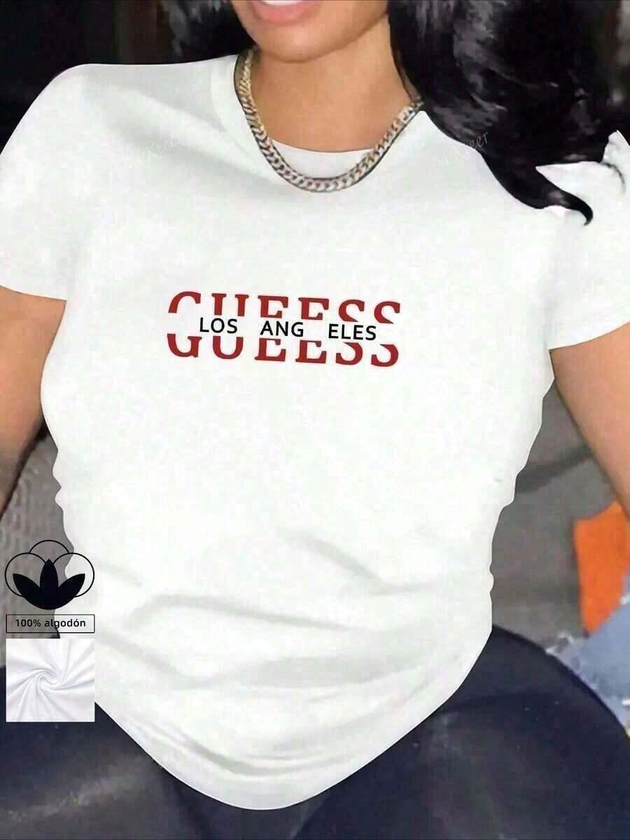 softsoftCamiseta informal de manga corta con cuello redondo y estampado artístico de letras para mujer, casual and versatile top T-shirtcoolcool - Blanco - Ver 1