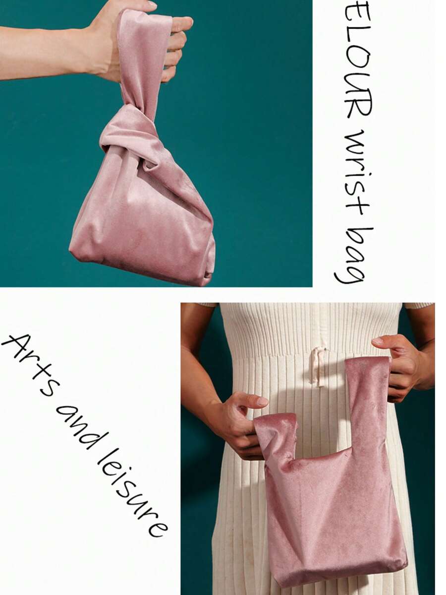 Small Black Satin Wrist Pouch Bag, Simple Bow Handbag For Women - Black - View 1