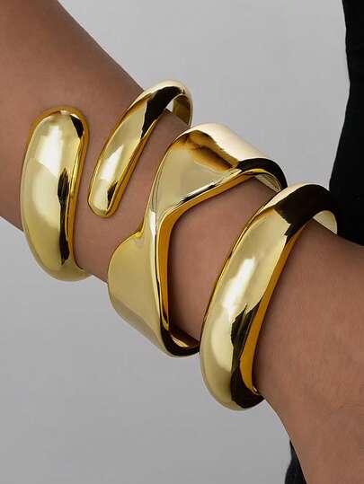 3 piezas/1 pieza Brazalete de gota asimétrica geométrica minimalista y de lujo en color dorado, adecuado para verano, viajes, playa y vacaciones, mejor regalo para familiares y amigos