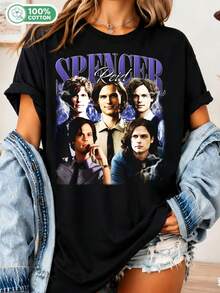 Retro 90s Graphic T-Shirt By Spencer Reid, Unisex Cotton T-Shirt From The TV Series Criminal Minds Starring Matthew Gray Gubler, Casual Top For Fans. - Black - View 1
