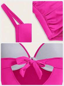 Swim Chiccia Traje de baño de una sola pieza para mujeres con pliegues unicolor y correa para la playa de verano - Rosa Fucsia - Ver 8