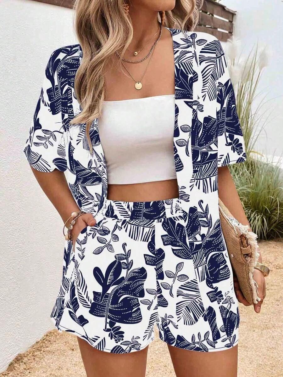 Conjunto de dos piezas para mujer para uso diario - Azul y blanco - Ver 1