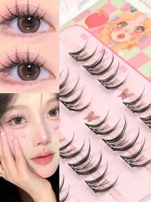 60pcs Glue-Free Cat Fairy C-Curl Lash Clusters, 10-12mm Length, Natural Glossy Finish, Suitable For Beginners, Including Individual Lashes And Cluster Lashes, Soft And Natural, Versatile Adhesive Lashes, Cute Cartoon Style - CC - View 6
