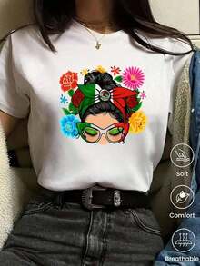 Camiseta de cuello redondo y mangas cortas de ropa fashion, fabricada enéxico, para la temporada primavera-verano 2025.Con estampado de dibujos animados, un modelo de pareja, apta para usar tanto por dentro como por fuera, para oficina y estilo casual, diseñpara hombres y mujeres, en unidad individual.blusas para mujer playeras de mujer blusas casuales para dama - Blanco - Ver 1