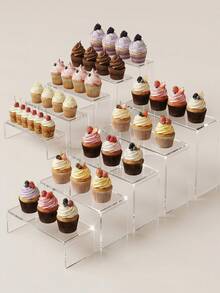 5-Tier Transparent Acrylic Cupcake Stand, Dessert Display Stand, Transparent Display Stand, Rectangular Widened Layered Display Stand, Elegant Tiered Dessert Display Tree, Desktop Display Stand, Used For Dessert Display, Cake Display At Parties, Birthday Party, Wedding Table Decor, BabyShower - Multicolor - View 1
