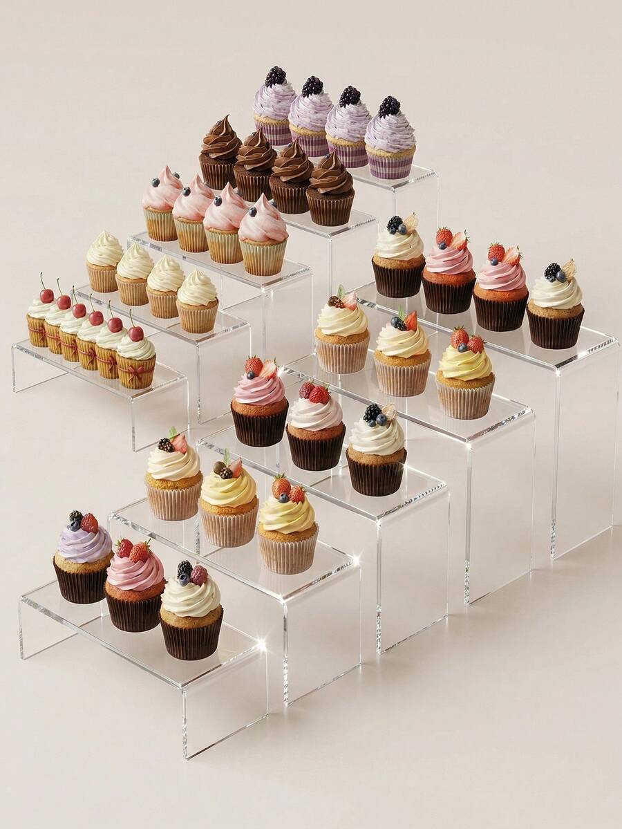 5-Tier Transparent Acrylic Cupcake Stand, Dessert Display Stand, Transparent Display Stand, Rectangular Widened Layered Display Stand, Elegant Tiered Dessert Display Tree, Desktop Display Stand, Used For Dessert Display, Cake Display At Parties, Birthday Party, Wedding Table Decor, BabyShower - Multicolor - View 1