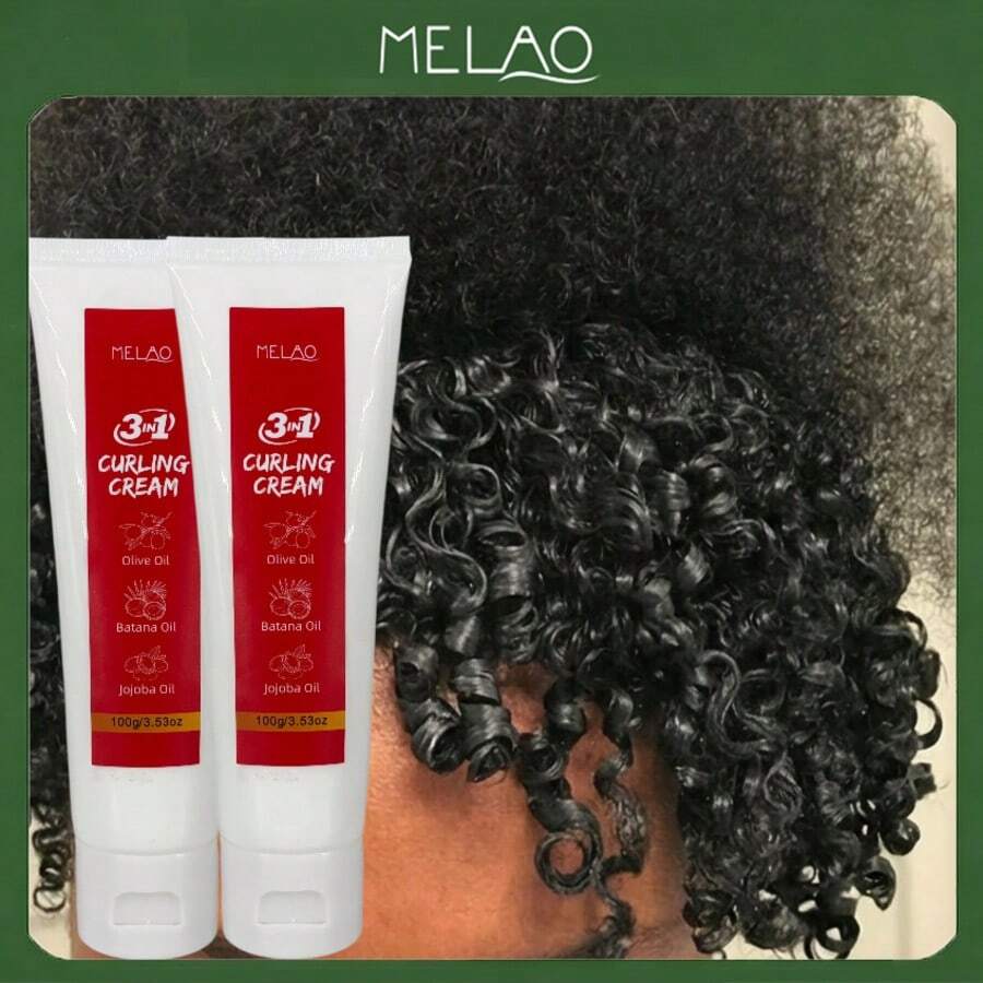 2 包 MELAO 三合一卷发定型霜，100 克/3.53 盎司，蕴含橄榄油、巴塔纳油和荷荷巴油，保湿造型霜，适用于所有卷发、螺旋卷和波浪卷发。 - 2個 - 查看 1